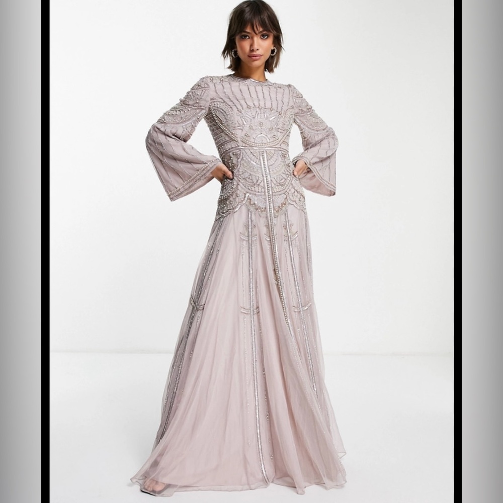 Asos design all over embellished maxi dress with flared sleeves